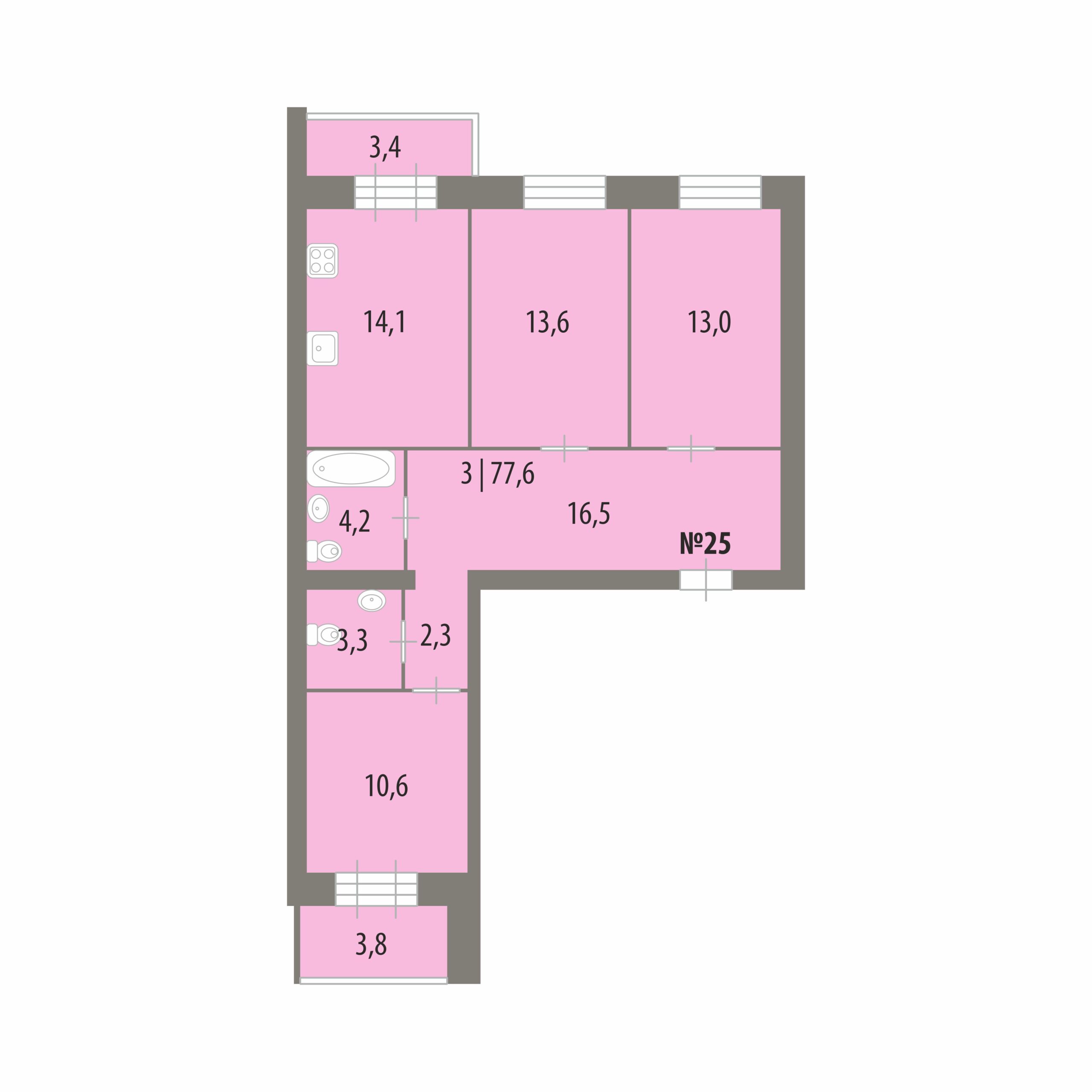 Планировка: 3-комнатная · 77,6 м², Дом на Городищенской